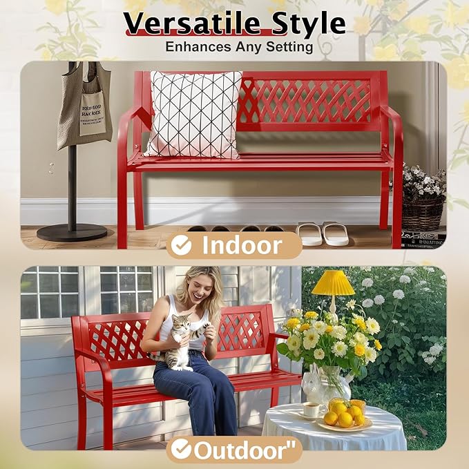 VINGLI 47'' Outdoor Bench, Weather Resistant Garden Patio Bench Powder Coated - Image 8