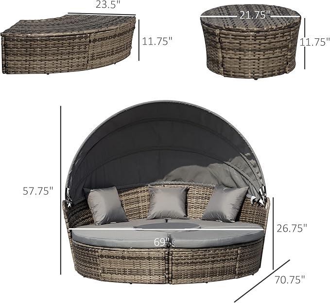 Outsunny 4-Piece Round Convertible Daybed - Image 3