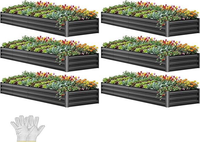 YITAHOME 6pcs 12x4x1 ft Galvanized Raised Garden Bed Kit, Large Metal Planter by YITAHOME
