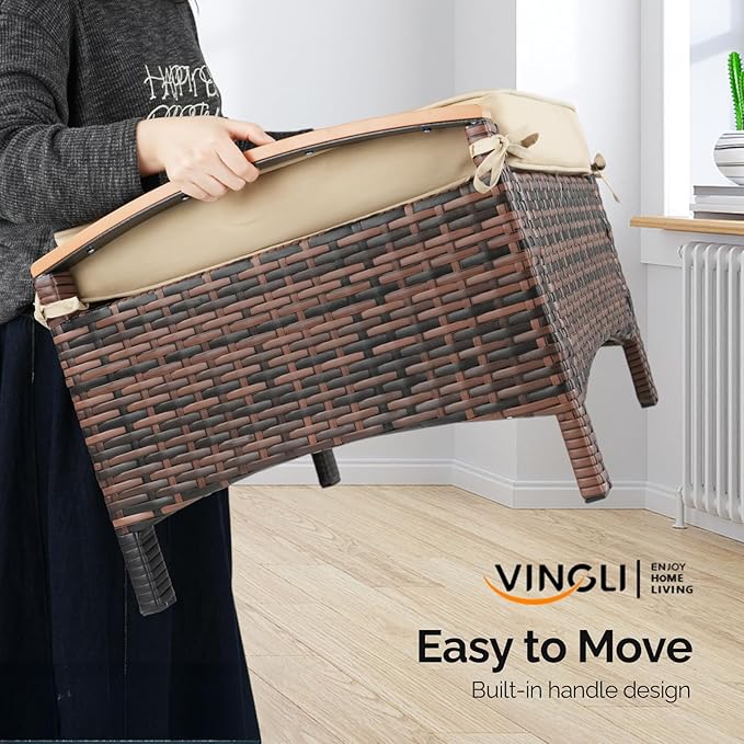 VINGLI Wicker Outdoor Ottoman Set of 2, All Weather PE Rattan Footstool - Image 5