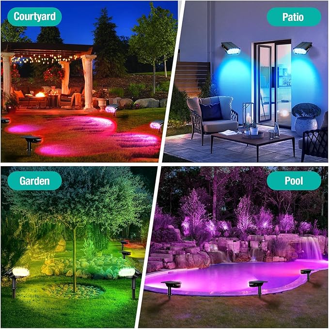 68 LEDs RGB Solar Spot Lights, 1000 Lumens 9 Lighting Modes Color Changing - Image 6