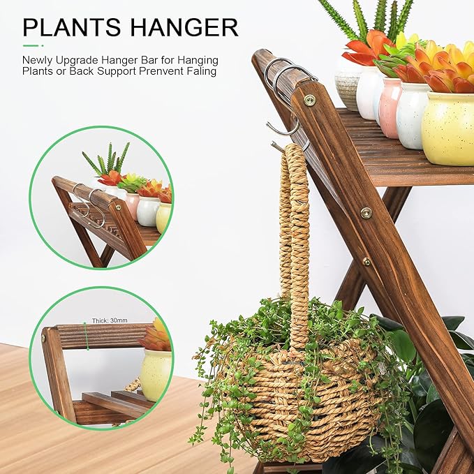 Indoor Plant Stand for Multiple Plants 2 Tier Wood Corner Plant Shelf Rack - Image 5