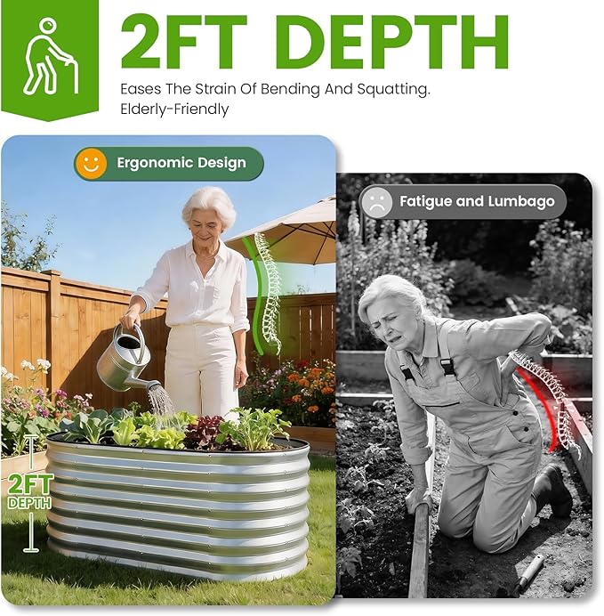 Galvanized Raised Garden Bed Outdoor 24'' Deep | Oval Metal Garden Beds - Image 2