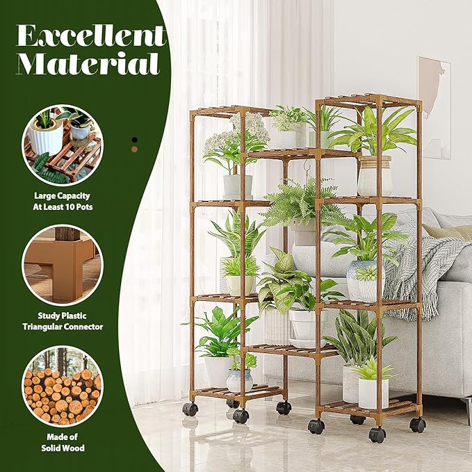 Plant Stand with Wheels Outdoor Indoor Hanging Plant Shelf - Image 3