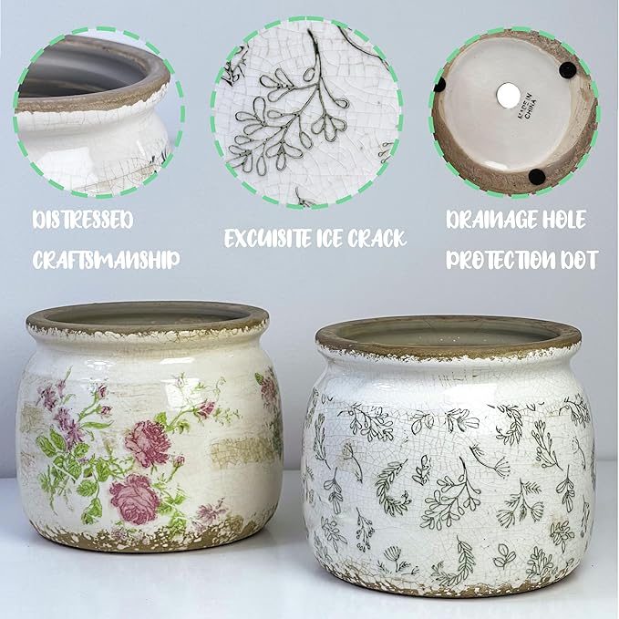 Vintage Ceramic Ice Crack Flower Pot - Image 3