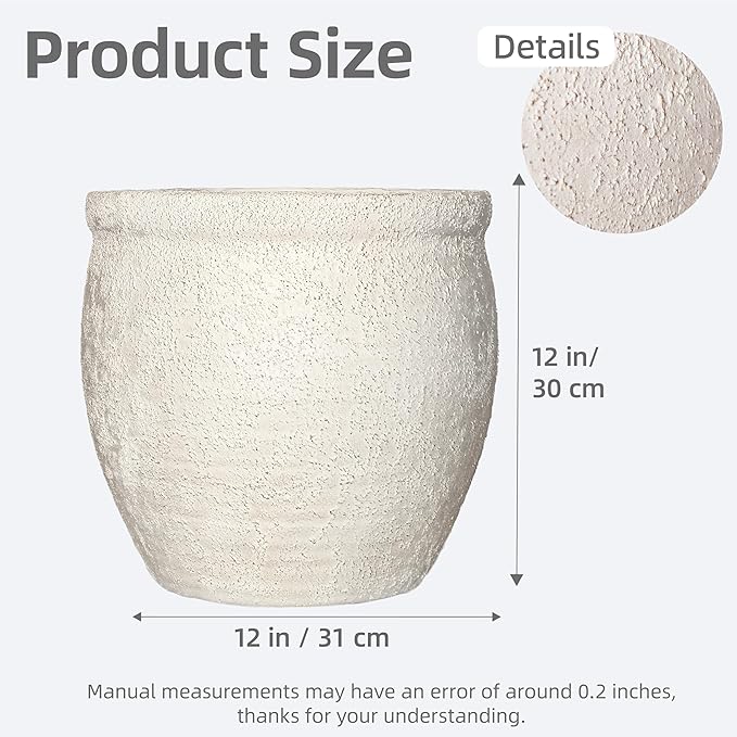 12" Dia Fiberstone Planter – Modern Farmhouse Indoor/Outdoor Flower Pot - Image 3