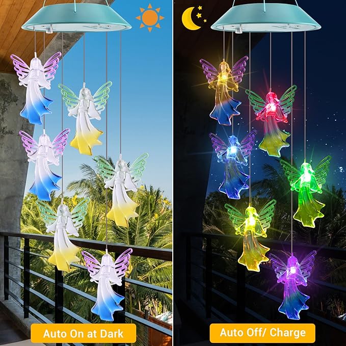 Toodour Solar Wind Chimes, Color Changing Angel Wind Chimes, LED Decorative - Image 2