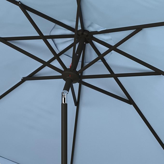SAFAVIEH 9ft Outdoor Patio Umbrella, Baby Blue & White Trim, Auto Crank Tilt - Image 3