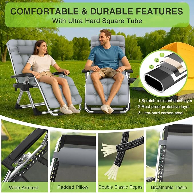 Suteck Zero Gravity Chair, Reclining Camping Lounge Chair w/Removable Cushion - Image 3
