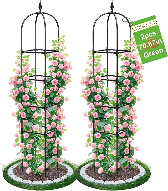 2 Pack Garden Obelisk Trellis for Climbing Plants, Tower Potted Cages for by MQHUAYU