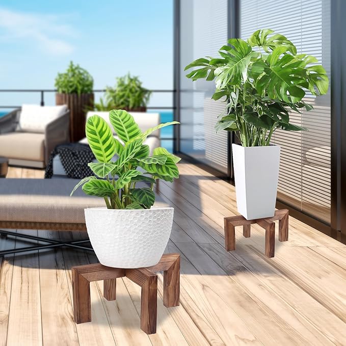 Plant Stand, Indoor/Outdoor Wood Plant Holder, Single Flower Pot Stand - Image 6
