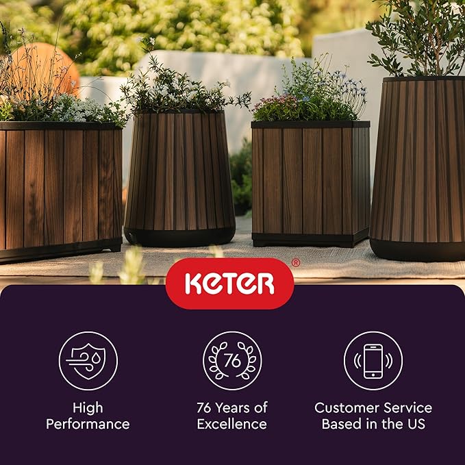 Keter Signature 21.6 Inch Tall Square Large Wood Look Planter - Image 13
