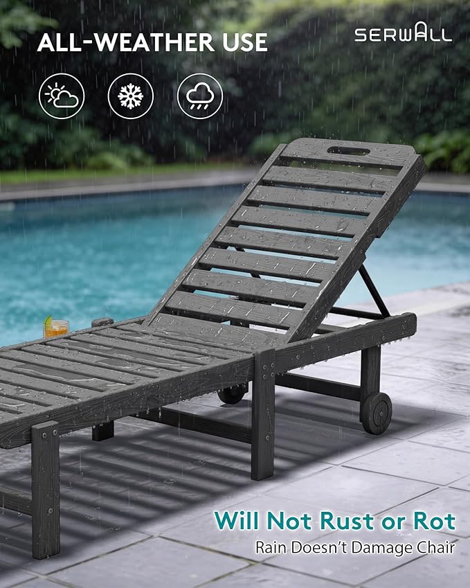 SERWALL Outdoor Chaise Lounge Chair, HDPE Patio Lounge Chair - Image 10