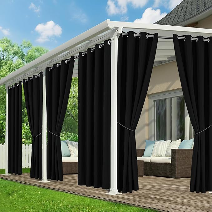 Black Outdoor Curtains for Patio Waterproof by RichSets