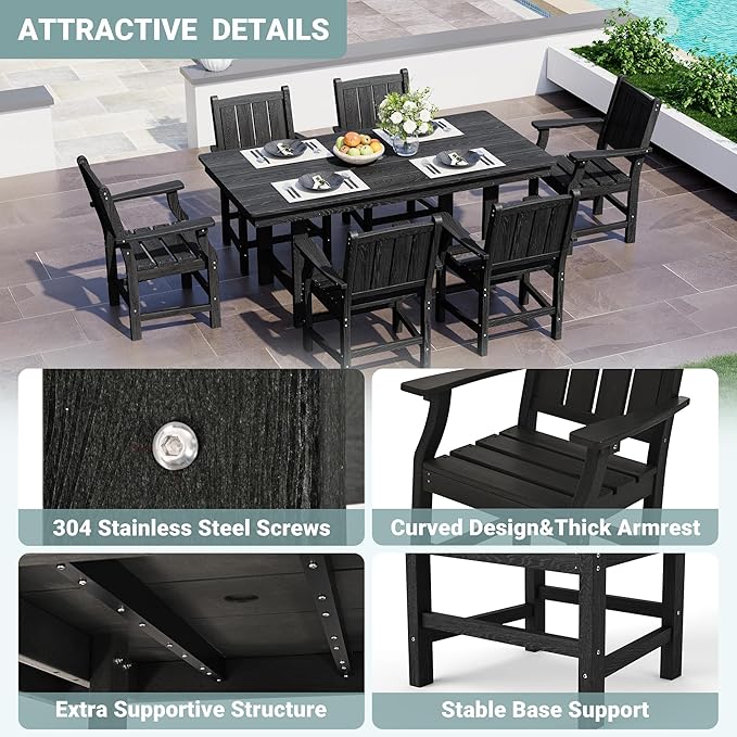 Pamapic 7 PCS Outdoor Dining Set, Spacious HDPE Outdoor Table and Chairs - Image 6