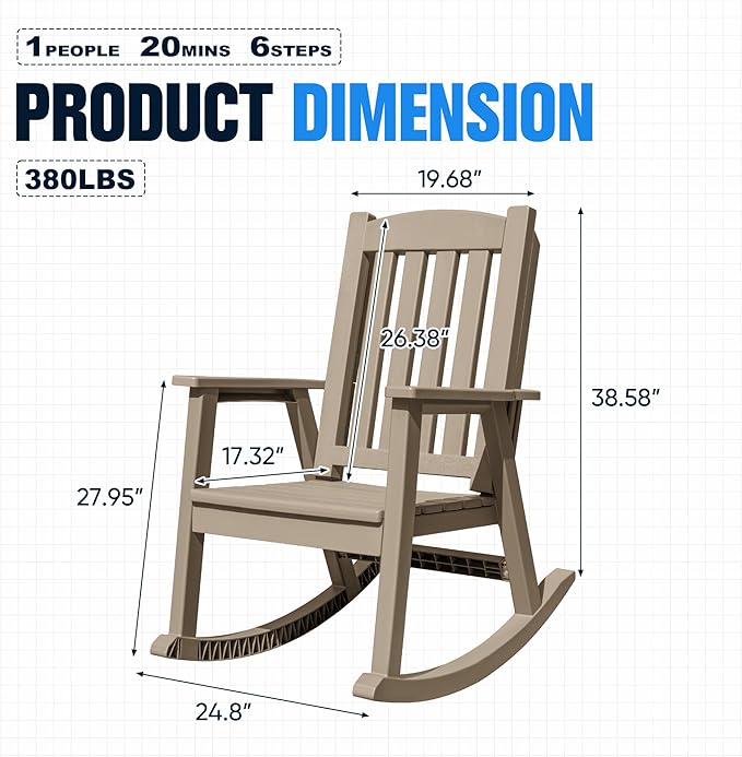 Devoko PP Material Rocking Chair Outdoor Indoor All Weather High Back Patio - Image 3