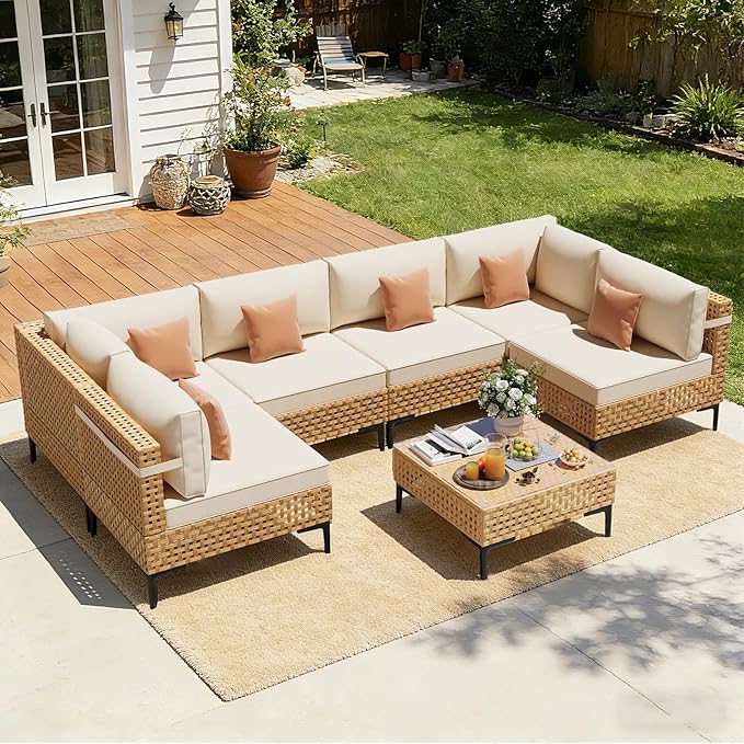 ABCASA Patio Furniture Set, Boho Patio Conversation Set Sectional Sofa by ABCASA