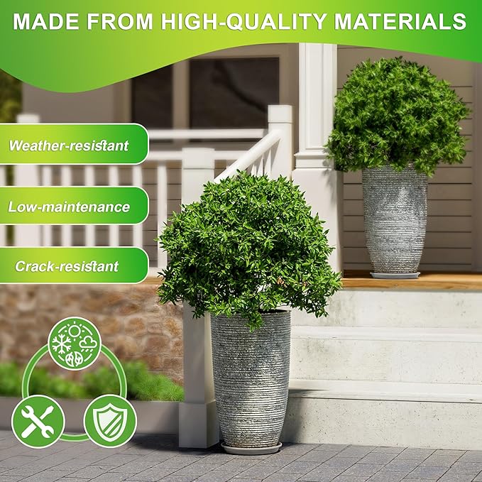 QCQHDU Set of 2 Oversized 9 Gallon Round Planters - Image 3