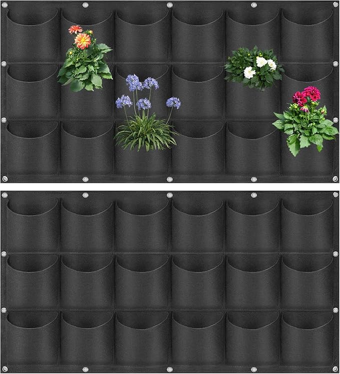 LITLANDSTAR 18 Pockets Hanging Grow Bags, 2 Pack Horizontal Wall Planter Plant by LITLANDSTAR