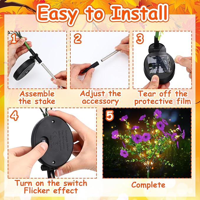 2 Pack Solar Stake Lights Outdoor Decor Waterproof Mums Artificial Flowers - Image 3