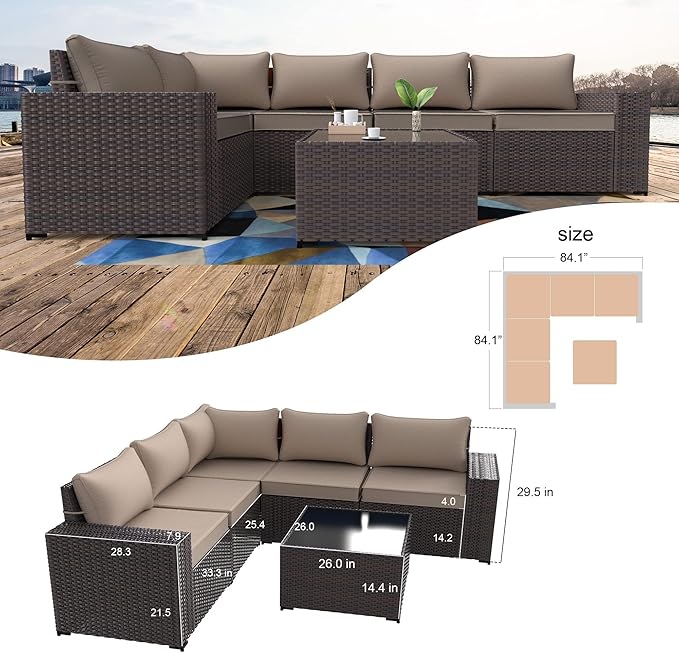 Kullavik 6PCS Outdoor Patio Furniture Set PE Wicker Rattan Sectional Sofa Patio - Image 6