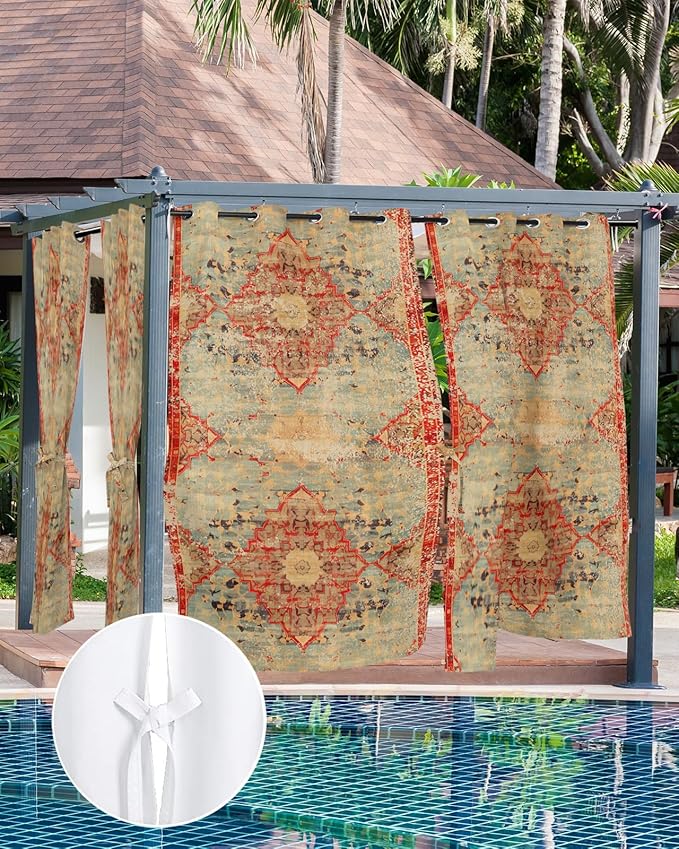 Boho Outdoor Curtains for Patio Waterproof, Grommet Privacy Curtain Drapes - Image 7