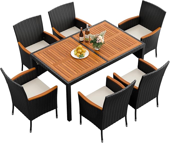 Flamaker 7 Piece Patio Dining Set Outdoor Acacia Wood Table and Chairs by Flamaker