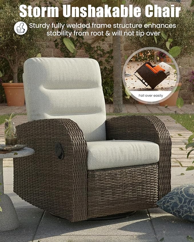 Outdoor Swivel Recliner Chair Set of 2, All-Weather Wicker Reclining Patio Chair - Image 4