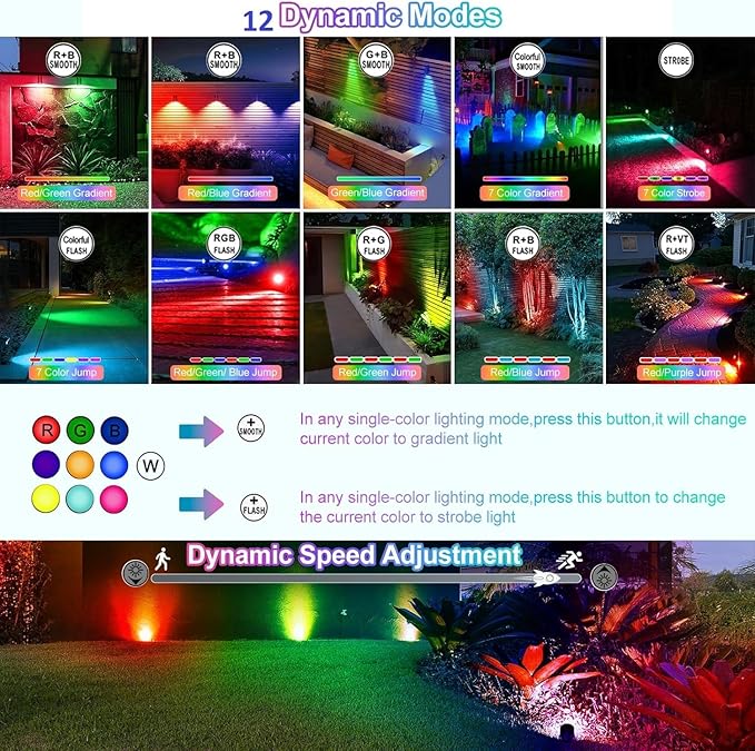 CLY Solar 6 in 1 RGB Spotlights Outdoor Garden, 10 Colors 12 Modes Solar Garden - Image 4
