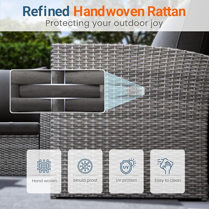 Wisteria Lane 4 Piece Patio Furniture Set, Wicker Outdoor Patio Conversation - Image 5
