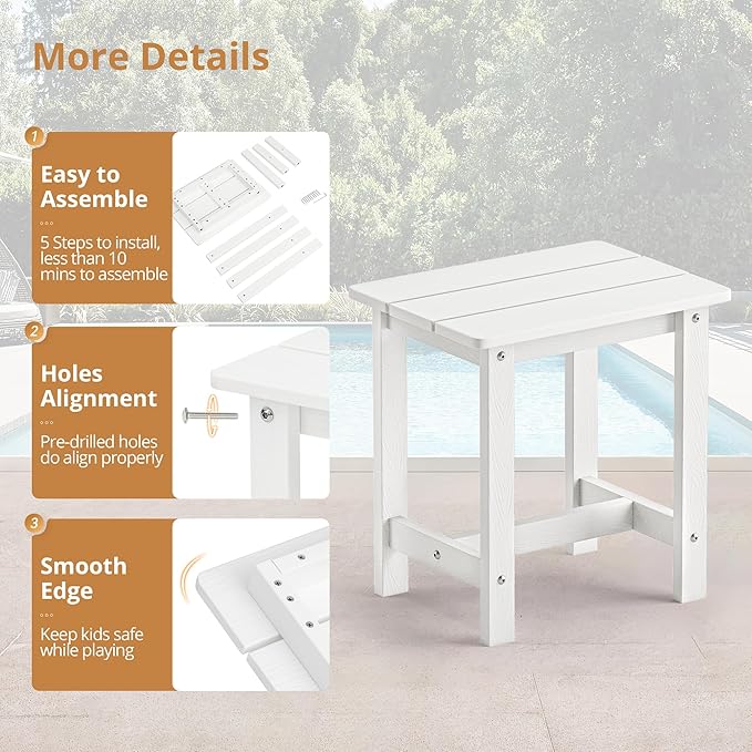 LUE BONA Outdoor Side Table, HDPS Small Outdoor Adirondack Side Tables - Image 6