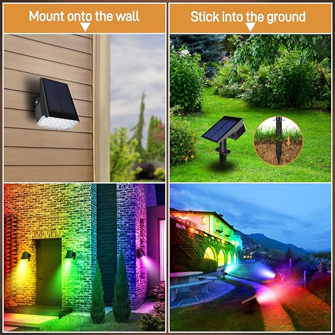 RGB Solar Lights Outdoor Waterproof IP65, 7 Lighting Modes Color Changing 26 - Image 4