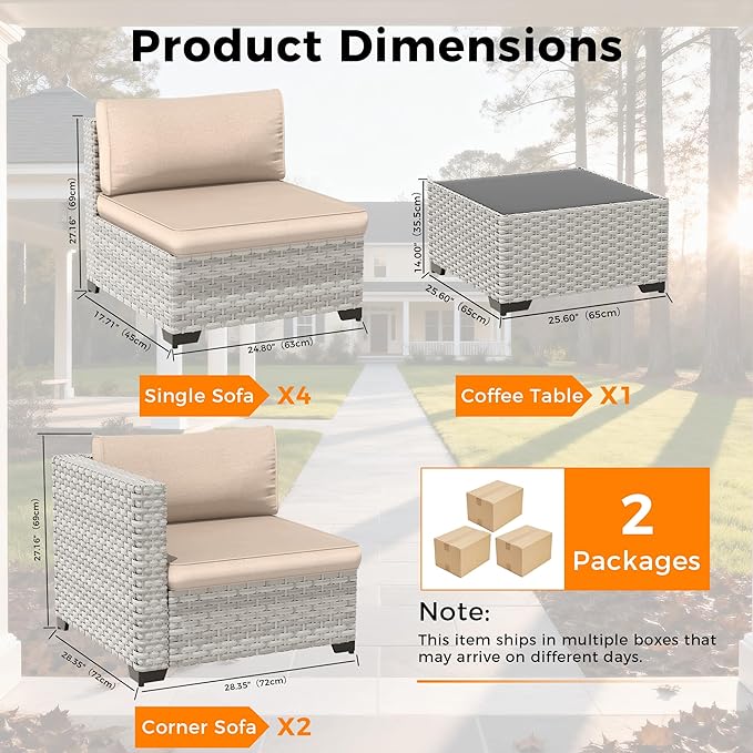 6-Seat Modular Patio Furniture Set – Outdoor Wicker Sectional Sofa - Image 3