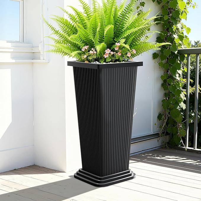 Tall Black Planters Outdoor Set of 2, Large Outdoor Tall Planters Pots - Image 6