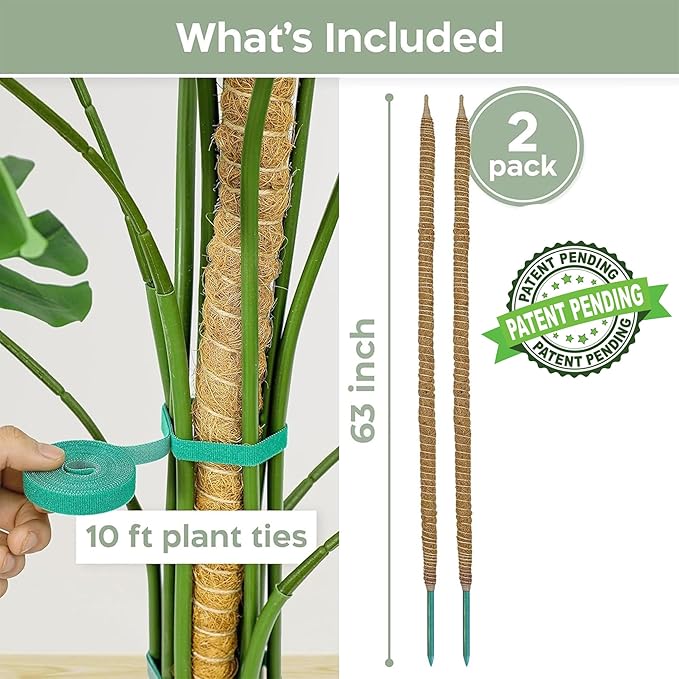 2 Pack 63'' Bendable Moss Pole Monstera Plant Support - Image 2