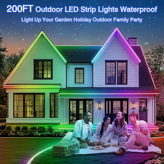 zoegi 200ft Outdoor LED Strip Lights Waterproof, Music Sync RGB IP68 Outside - Image 2