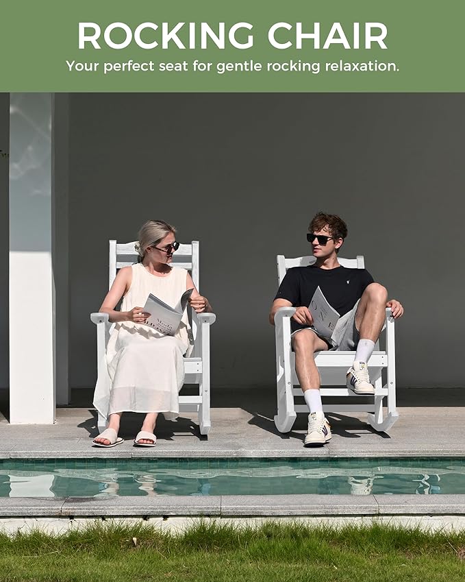 Oversized Outdoor Rocking Chair, High Back Patio Rocking Chair, HDPE All - Image 7
