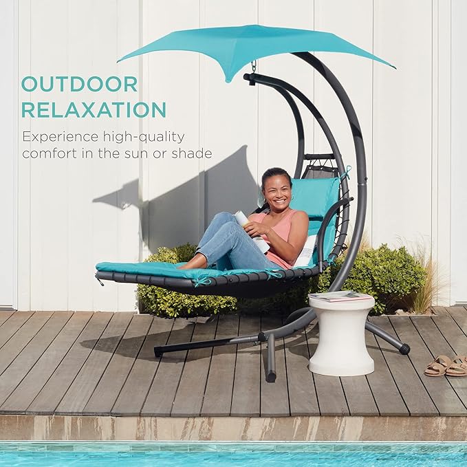 Best Choice Products Outdoor Hanging Curved Steel Chaise Lounge Chair Swing - Image 8