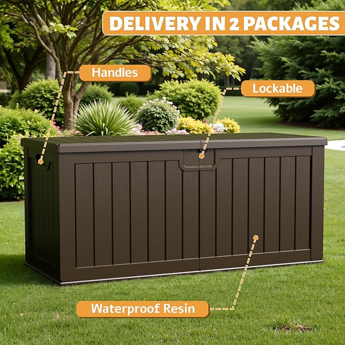 Flamaker Resin Deck Box 250 Gallon, Waterproof Imitation-Wood Lockable Storage - Image 6