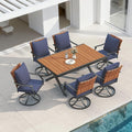 Grand patio 7-Piece Outdoor Dining Set, 6 Leather-Look Wicker Blue Swivel Patio by GrandPatio