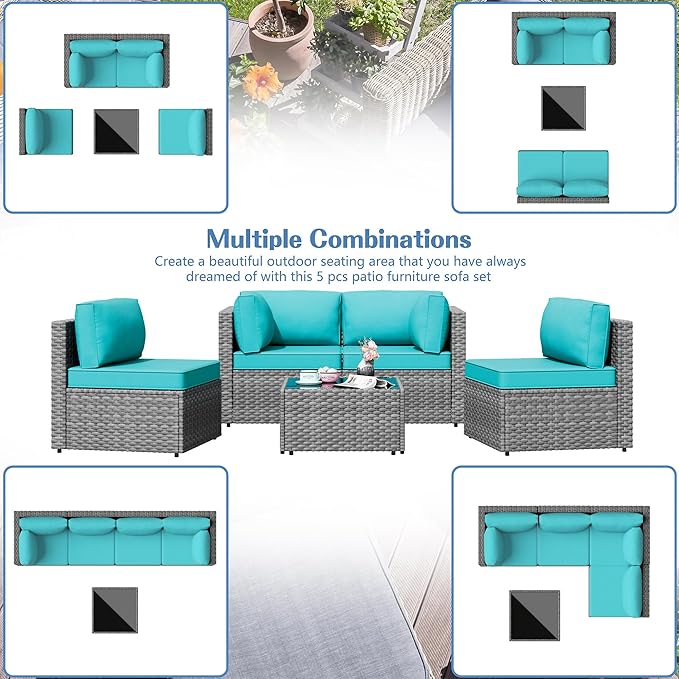 Shintenchi 5 Pieces Outdoor Patio Furniture Sets, Patio Sectional Sofa Couch - Image 5