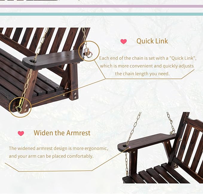 Anraja Wooden Porch Swing 2-Seater, Bench Swing - Image 5