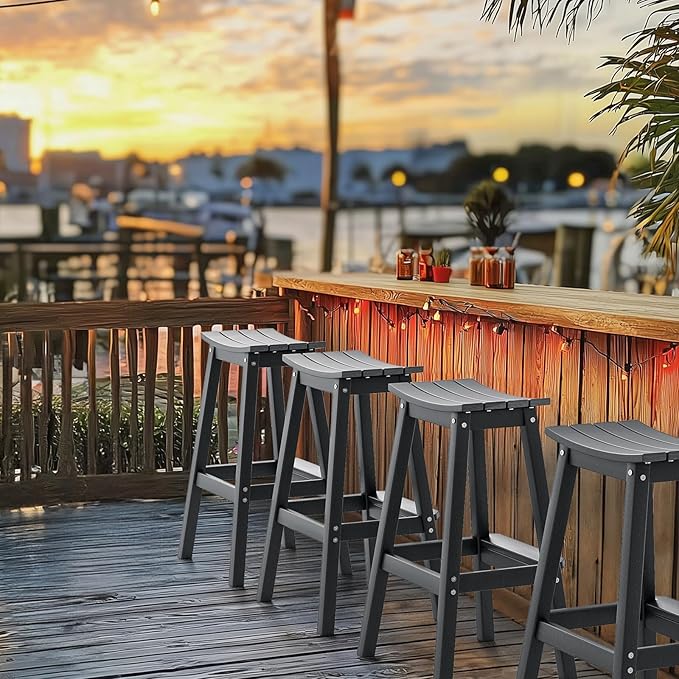 VINGLI 29" Outdoor Bar Stools Set of 2, HDPE Poly Lumber Bar Chairs - Image 6