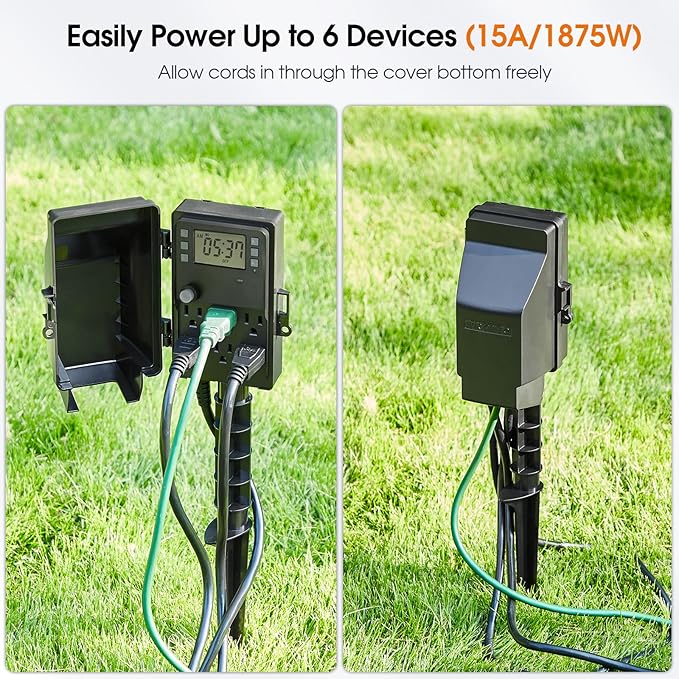 SURAIELEC Outdoor Power Stake, 7-Day Programmable Digital Timer, Power Strip - Image 4