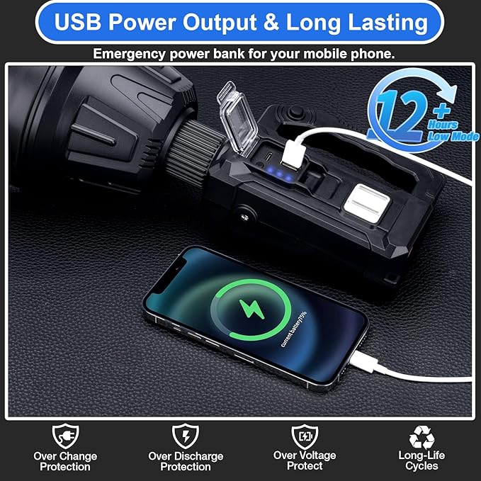 Rechargeable Spotlight Flashlight, Peascat 3, 000L Lumens LED Handheld Spot - Image 4
