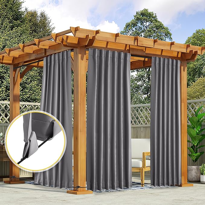 NICETOWN 2 Panels Outdoor Curtains Waterproof Pocket & Back Tab on Top & Bottom - Image 7