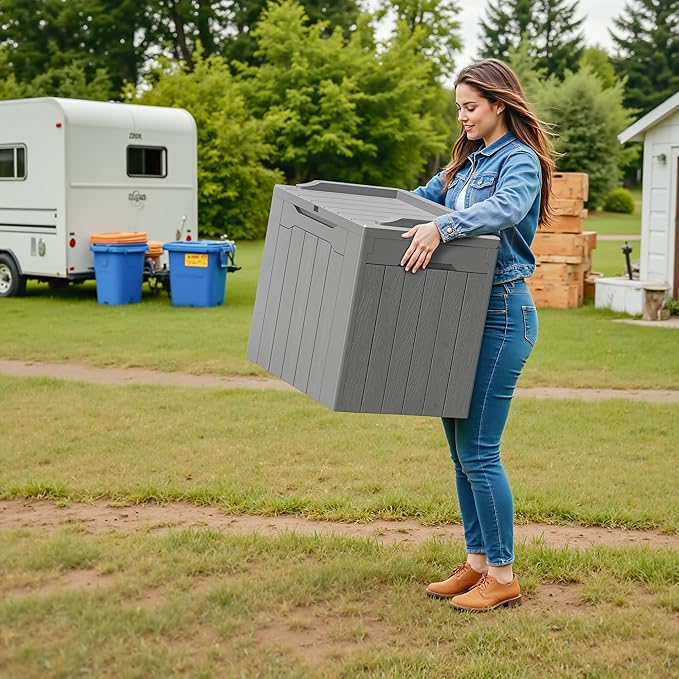 Devoko 30 Gallon Resin Deck Box 2 Pack Outdoor Indoor Waterproof Storage Box - Image 6