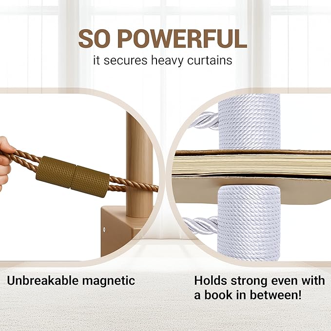 Hion Magnetic Curtain Tiebacks Dark Brown 6 Pack, Curtain Tiebacks Buckles - Image 5