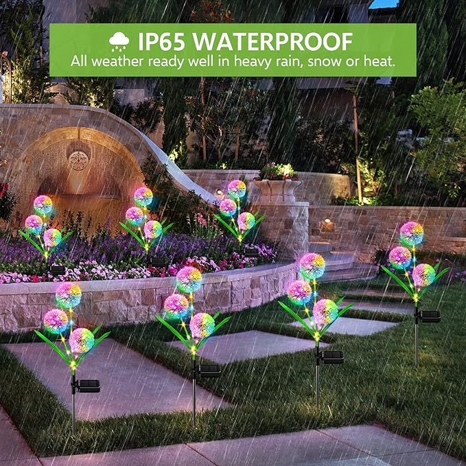 Solar Lights Outdoor Garden Decor: 2 Pack Upgraded Solar Dandelion Garden Light - Image 6