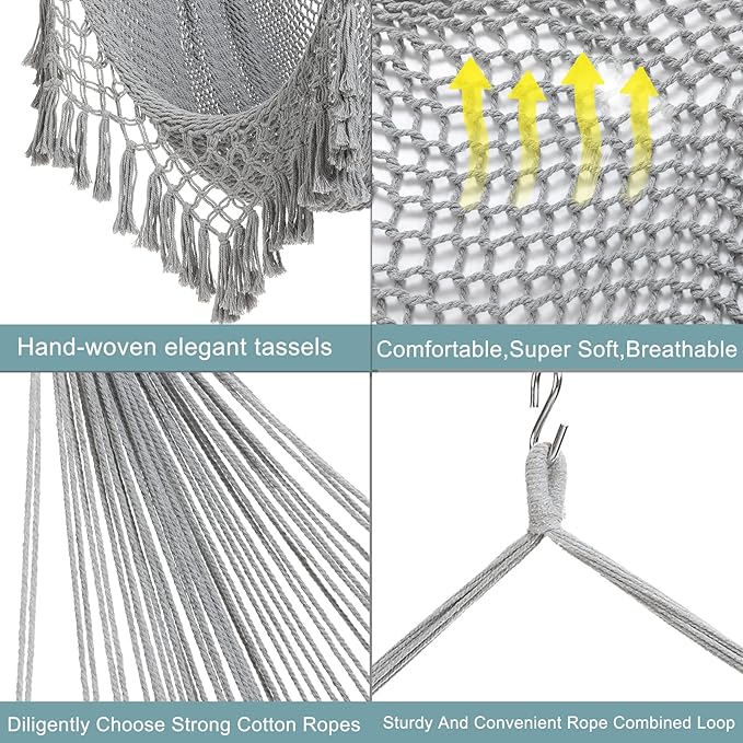 Hammock Chair，Max 330lbs, Large Hanging Chair, Soft Cotton Rope Swing Chair - Image 5